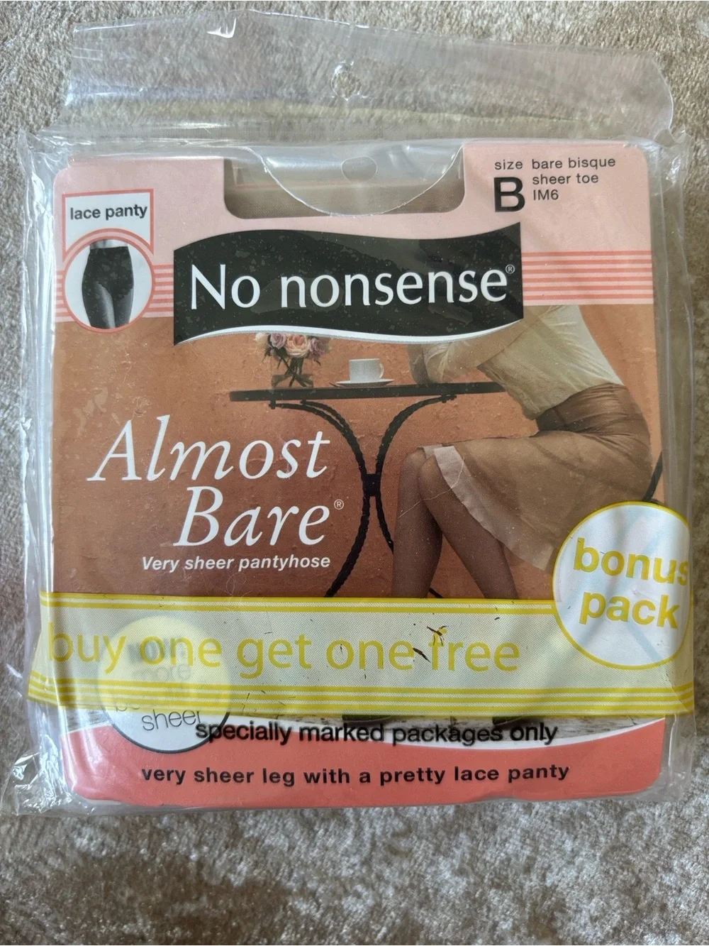 6 Pairs No Nonsense Almost Bare Very Sheer Pantyhose w/ Lace Panty Bare Bisque